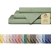 Linen Home 100% Cotton Percale Sheets Queen Size, Oil Green, Deep Pocket, 4 Pieces Set - 1 Flat, 1 Deep Pocket Fitted Sheet and 2 Pillowcases, Crisp Cool and Strong Bed Linen