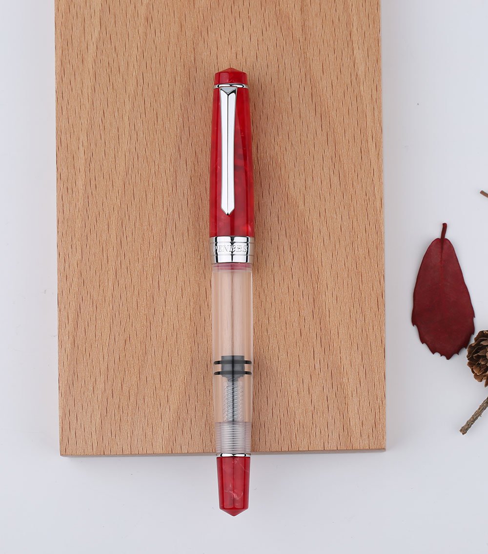 LanxiviPenbbs 309 Fountain Pen Red Color, Transparent Acrylic, Piston Filling, Fine Nib 0.5mm Calligraphy Pen, Executive Business Pens, Writing Instruments