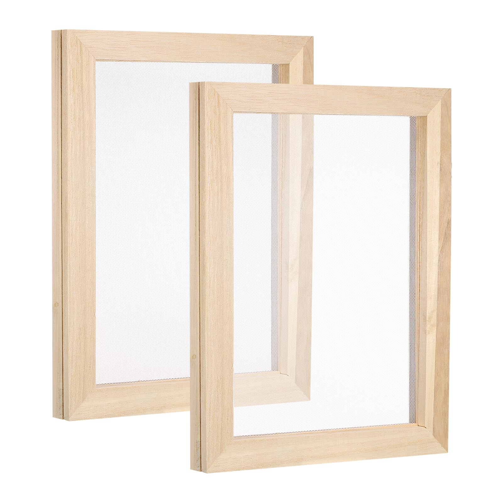 PATIKIL 9.8"x7.5" A5 Wooden Paper Making Screen, 2 Pack Paper Making Mold Papermaking Mould Deckle Printing Frame for DIY Paper Craft Tool Dried Flower Handcraft, Natural Color