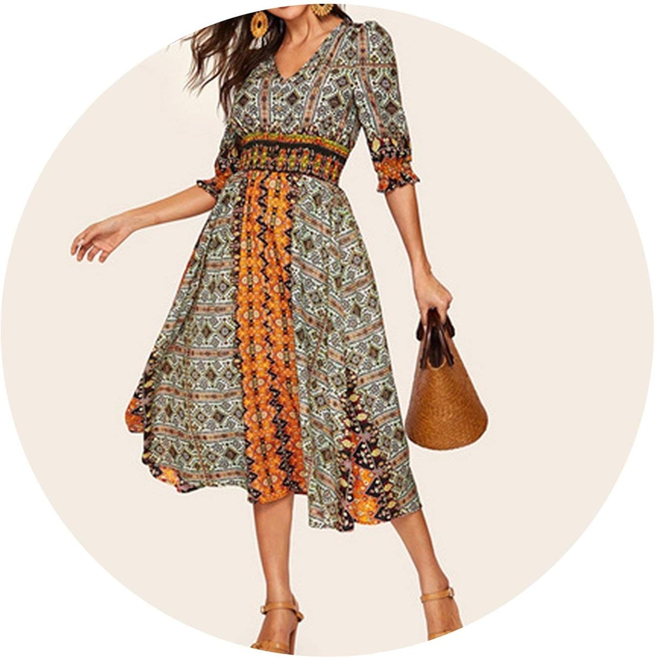 boho ditsy floral shirring detail maxi dress