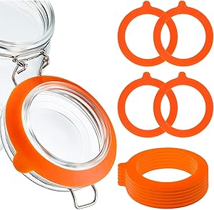 Nowepai 10 PCS Silicone Replacement Jar Seals, 3.7’’ Diameter Airtight Rubber Gaskets Sealing Rings for Glass Clip Top Jars, Silicone Fitting Seals for Canning Jars, Orange
