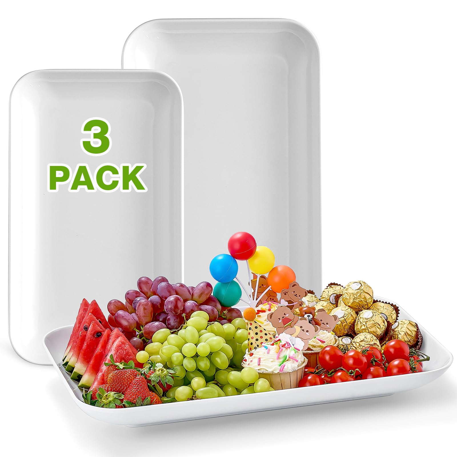 Photo 1 of Porcelain Like Large Serving Platters and Trays Set of 3 for Party, 16/14/12inch Unbreakable Large Serving Platters, White Serving Dishes for Snacks Fruit Cookies Dessert Reusable Tray Food Christmas