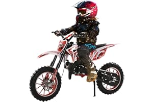 GREBEST Gas Dirt Bike Kids 50cc, Gas Dirt Bikes for Kids 8-14, 2-Stroke Gas Motorcycle with Front Rear Disc Brakes, Kids Motorcycle with Off-Road Tires, Shock Absorption Springs, Soft Seat Cushion