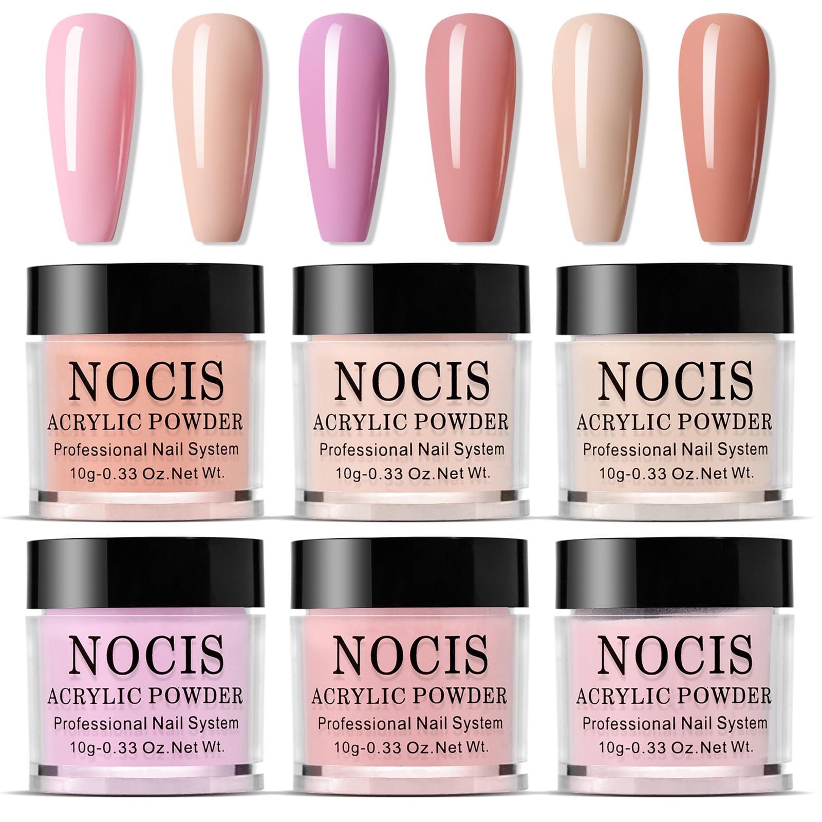 NLFOX Nude Acrylic Powder Set - 6 Colors Crystal Acrylic Nail Powder - Pink Orange Tone Nail Powder for Acrylic False Nails Extension & Nail Carving - No Need Nail Lamp