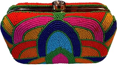 Unibrand Colourful Beads on a Designer Handmade Box Clutch (BlueGreenPink) by The Indian Handicraft Store (with Freebie)