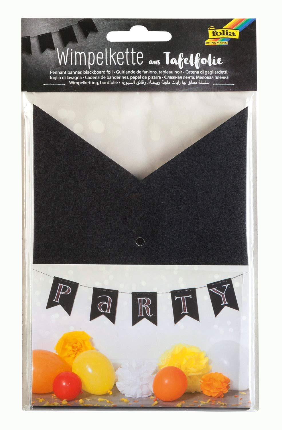 Folia 3974 Blackboard Foil Bunting 14 Bunting Approx. 3.5m Long Colorful Wedding Birthday Party