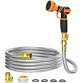 Girafe Tools Garden Hose 25ft x 5/8", 304 Stainless Steel Metal Water Hose, No Kink Garden Water Hose with 9 Pattern Spray Nozzle, Flexible, Lightweight, Kink Free Hose for Yard, Outdoor
