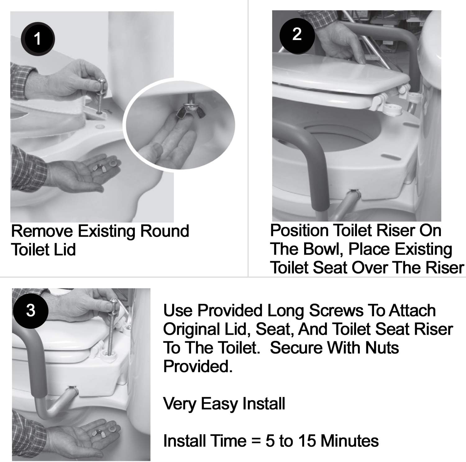Carex 3.5 Inch Raised Toilet Seat with Arms - For Round Toilets - Elevated Toilet Riser with Removable Padded Handles, Easy On and Off, Support 250 lbs: Health & Personal Care