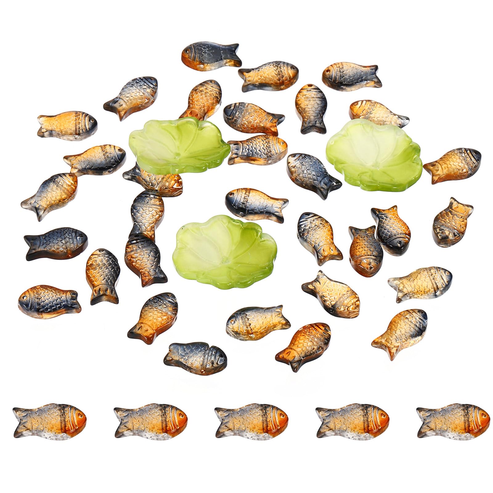 PATIKIL Fish Crystal Glass Beads, 110 Pack Lotus Leaf Bead Handcrafted Glass Spacer Bead for Jewelry Making Bracelet Earring, Dark Yellow