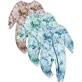 Jimonda Baby Girls Boys Footless Pajamas,Rayon From Bamboo Pjs 2 Way Zipper Long Sleeve Soft Sleeper,Infant Tie-dye Romper