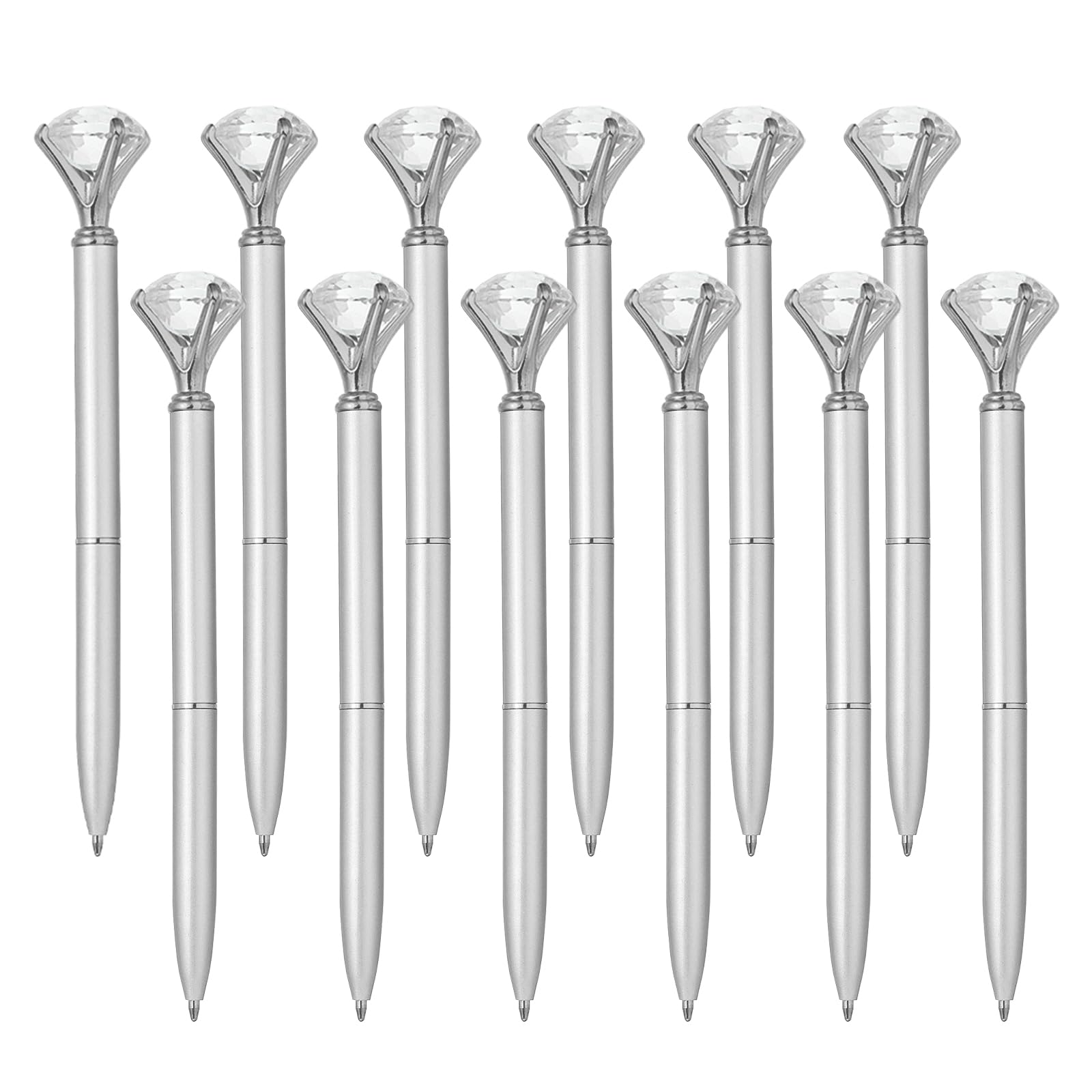 PATIKIL Black Ink Ballpoint Pen, 12 Pack Crystal Diamond Twist Metal Pen 1.0mm Medium Point for Note Taking Journaling, Silver Tone