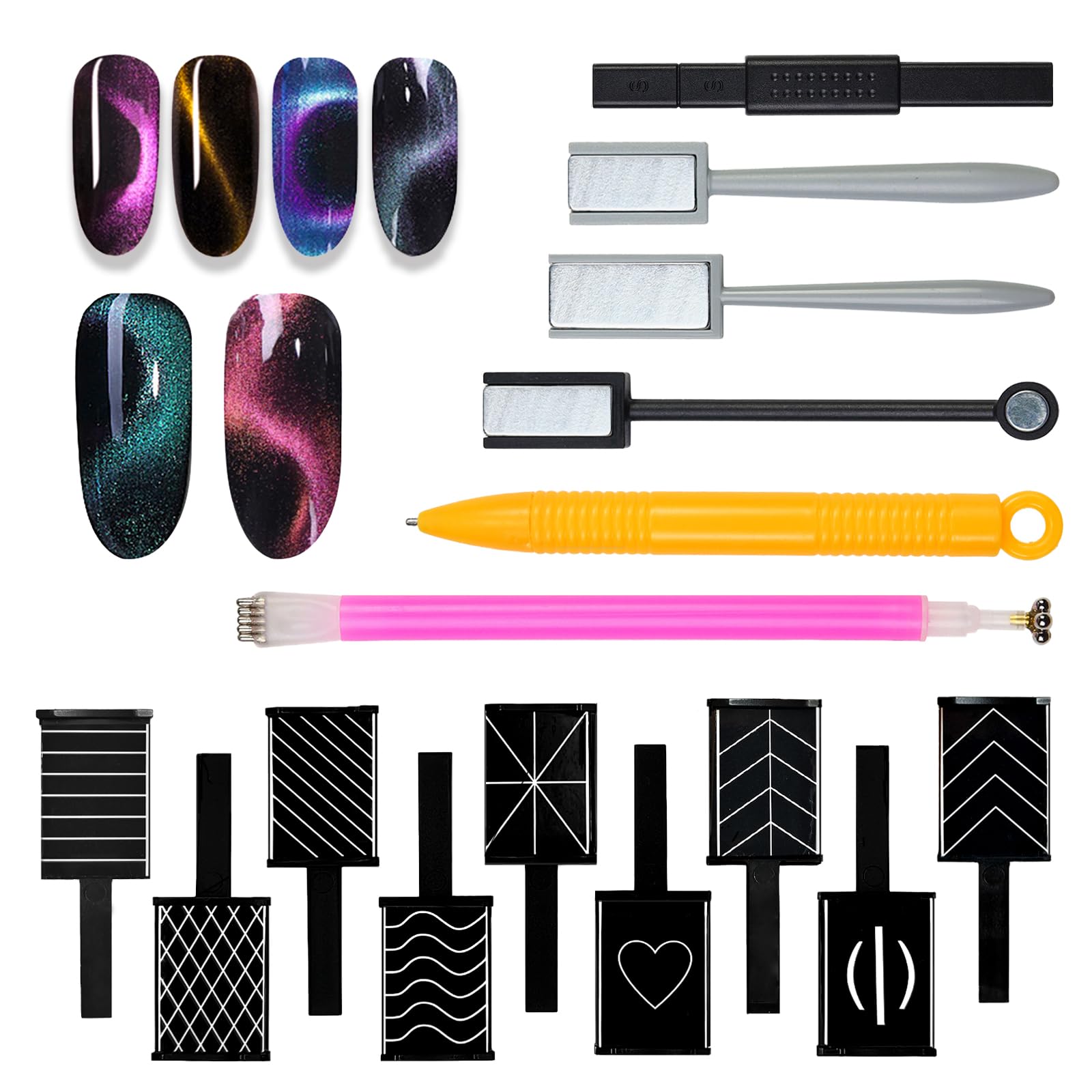 Shogpon Magnet Stick, 15 PCS Manicure Nail Art Tool for Cat Eye Effect, DIY Magic 3D Powder Gel Nail Polish