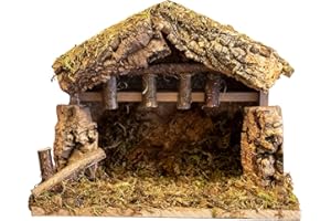 VILLAGE GIFT IMPORTERS Village Nativity Wooden Stable Creche for Christmas Nativity Set, 10 inches x 5 inches x 8 inches, Made in Italy