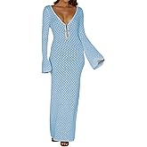 Leoparts Crochet Swimsuit Cover Up for Women Sexy V Neck Hollow Out Backless Maxi Dress Beach Bikini Coverup Dresses