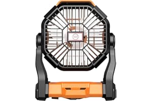 CCGIRU Portable Camping Fan, Rechargeable Battery Operated with LED Lights, Hanging Hook, 270°Rotation, 10000mAh Battery Powered Fan for Beach, Office, Picnic, Fishing, Travel, Tent