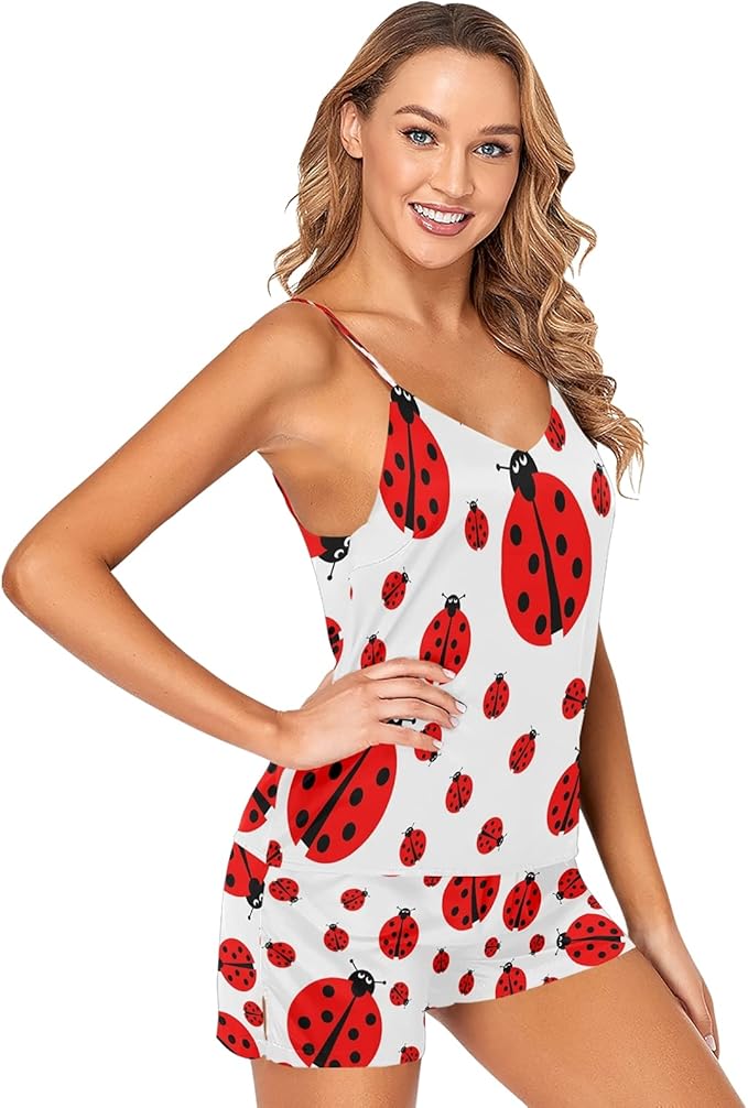 ALAZA Red Ladybug Ladybird Pajamas Shorts Set Women Sleep Lingerie