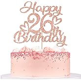 Unoggsor Rose Gold Glitter Happy 26th Birthday Cake Topper - Hello 26, Cheers to 26 Years, 26 and Fabulous, 26th Birthday/Anniversary Party Decorations