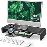 Klearlook Computer Monitor Stand for Desk, Adjustable Foldable Monitor Riser with Storage Drawer &amp; Tablet Phone Holder for Office, Home, Laptop, Desktop (Black)