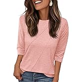Tankaneo Womens 3/4 Sleeve T-Shirts Summer 2025 Crew Neck Blouse Dressy Casual Pleated Trendy Tops