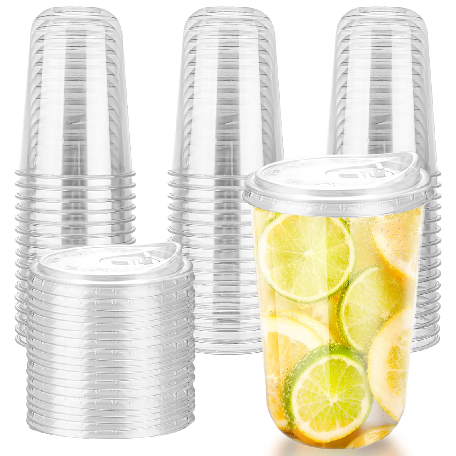 Photo 1 of 16oz Disposable Stemless Glasses With Strawless Sip Lids,PET Disposable Drinking Cups,Clear Plastic Wine Glasses for Parties Birthday,Wedding,Meeting,Christmas Party Supplies (50, Transparent)