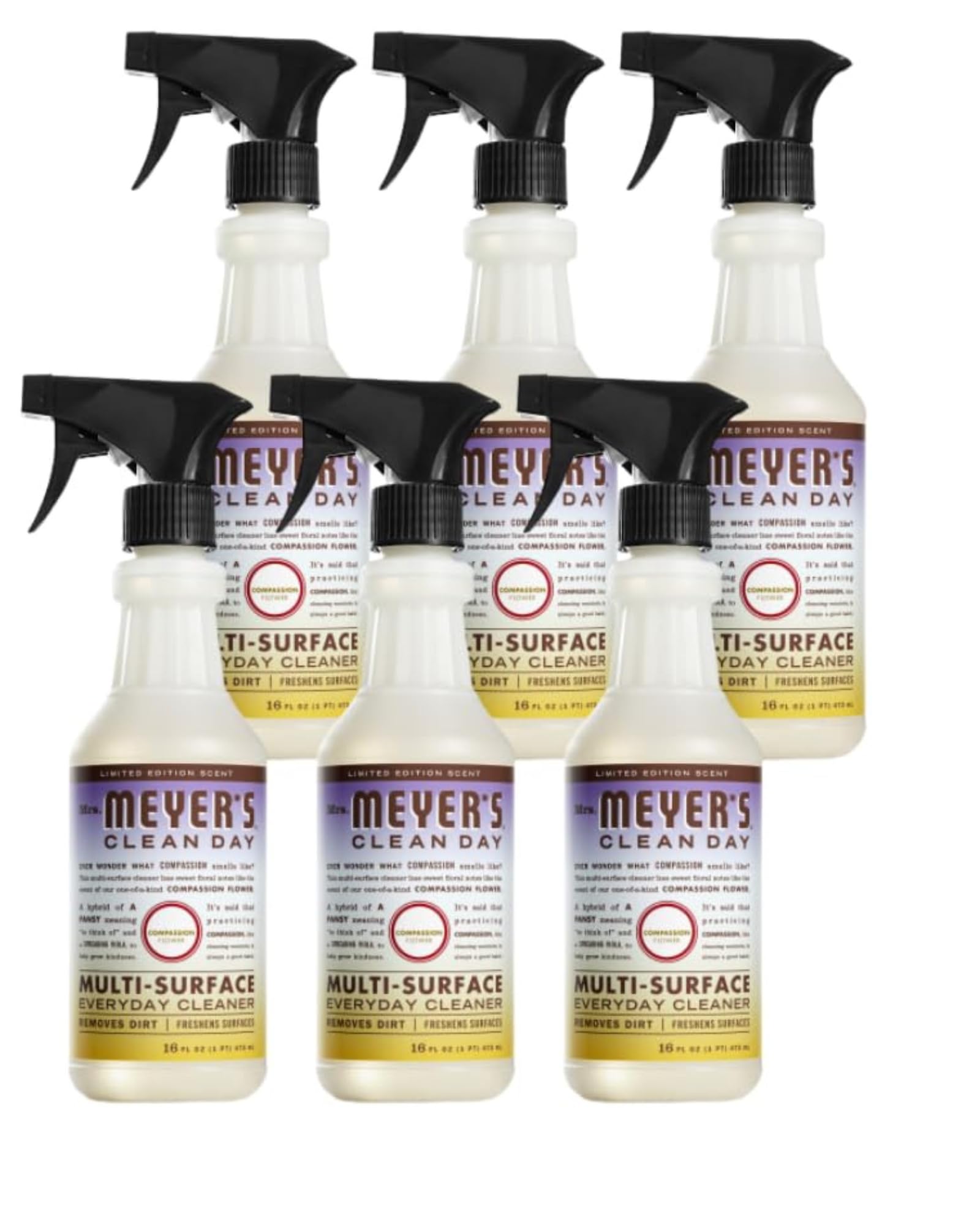 Photo 1 of Mrs. MEYER'S CLEAN DAY Multi-Surface Everyday Cleaner, Compassion Flower Scent, 16 Fl Oz (Pack of 6)