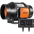 VEVOR Inline Duct Fan, 6-Inch 402 CFM with Temperature Humidity Controller, Quiet EC-Motor Ventilation Exhaust Fan for Cooling Booster, Grow Tents, Hydroponics