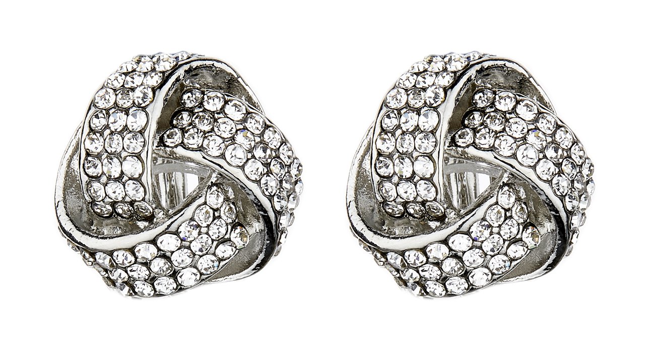 Clip On Earrings - Silver Plated Rhinestone Knot - Honey S