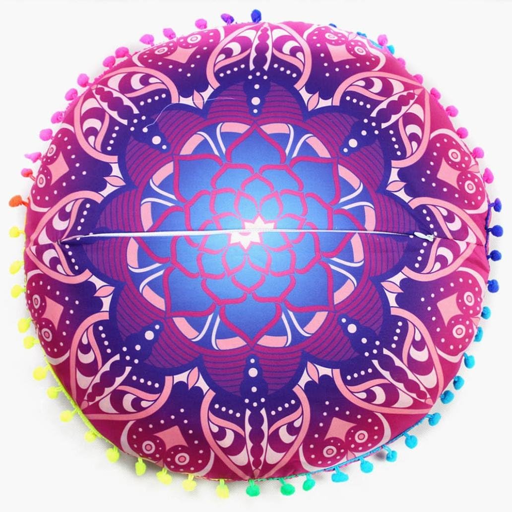 Viahwyt Indian Mandala Floor Pillows Round Bohemian Cushion Cushion Cover Pillow Case (F)
