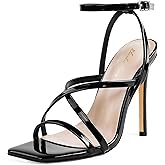 Elisabet Tang Women’s Crystal Stilettos Heeled Sandals, 4 Inch Square Open Toe Strappy Sexy High Heels Ankle Strap Buckle Heels for Party Wedding Dress Daily Wear Shoes