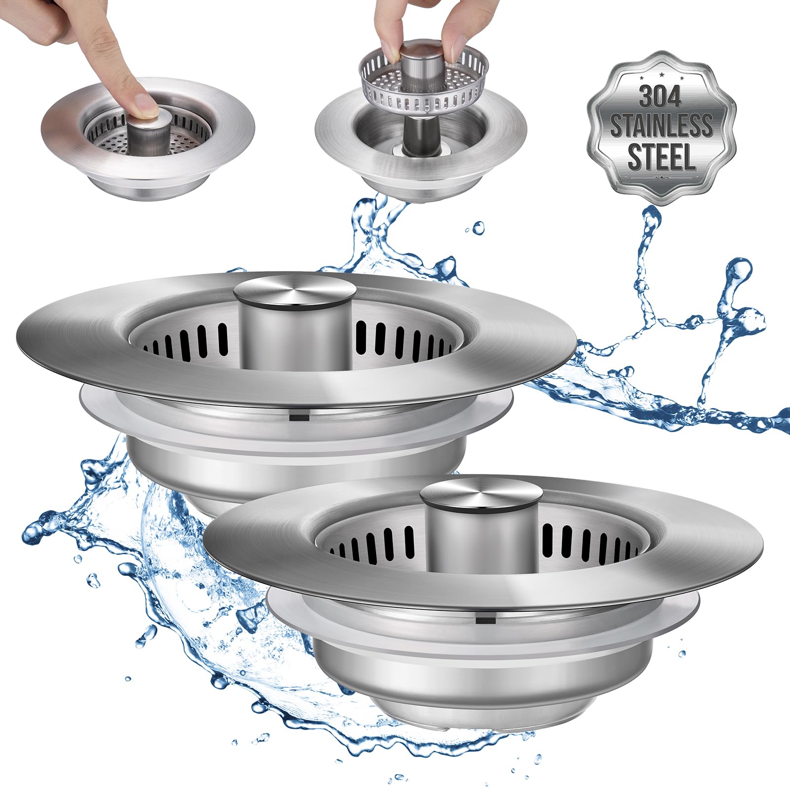 Photo 1 of Upgraded 3 in 1 Kitchen Sink Drain Strainer - Stainless Steel Sink Stopper, Anti-Clogging Sink Food Catcher Basket, Fast Drainage Odor Filter Sink Plug for US Standard 3 1/2 inch Drain (Silver-2Pack)