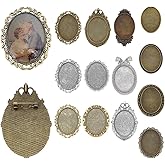 PH PandaHall 13pcs Cabochon Brooch 30x40mm Oval Blank Bezel Tray Setting with Pin Vintage Brooch Pins Bow Cabochon Frame Photo Pins Base for DIY Jewelry Making Wedding, 13 Styles