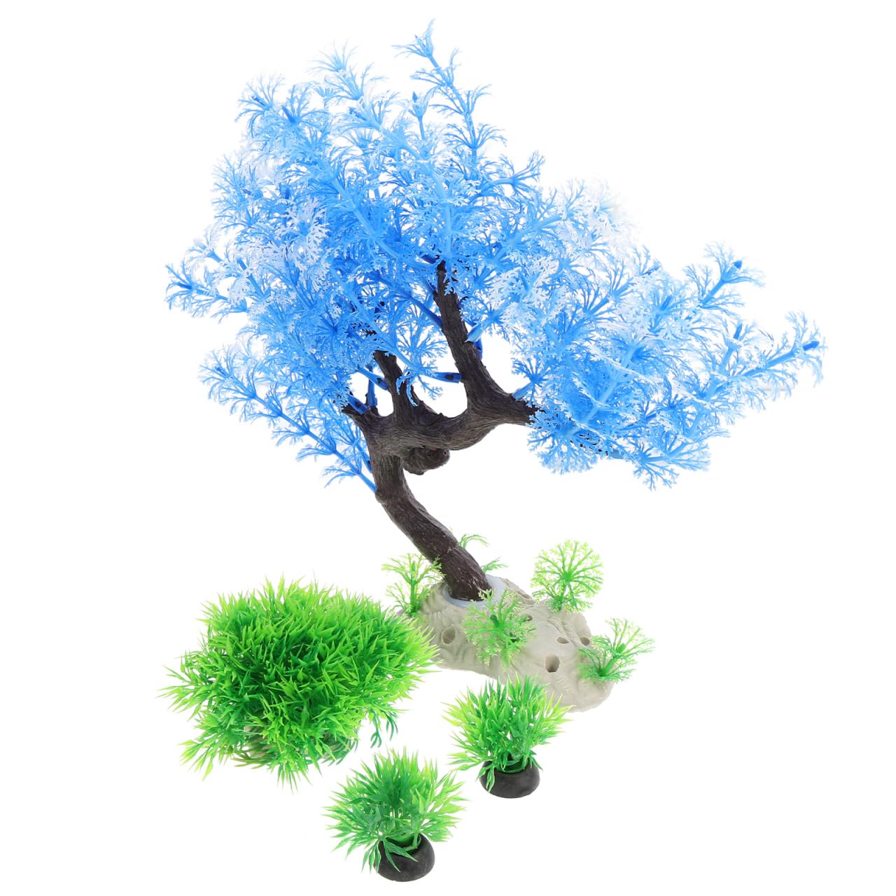 Photo 1 of 1 Set Artificial Aquarium Plants for Fish Tank Decoration - Blue and White Curved Tree Combo for Home and Office Decor