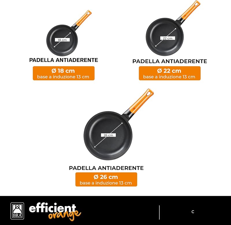 Efficient Orange | Set di 3 padelle 18-22-26 cm