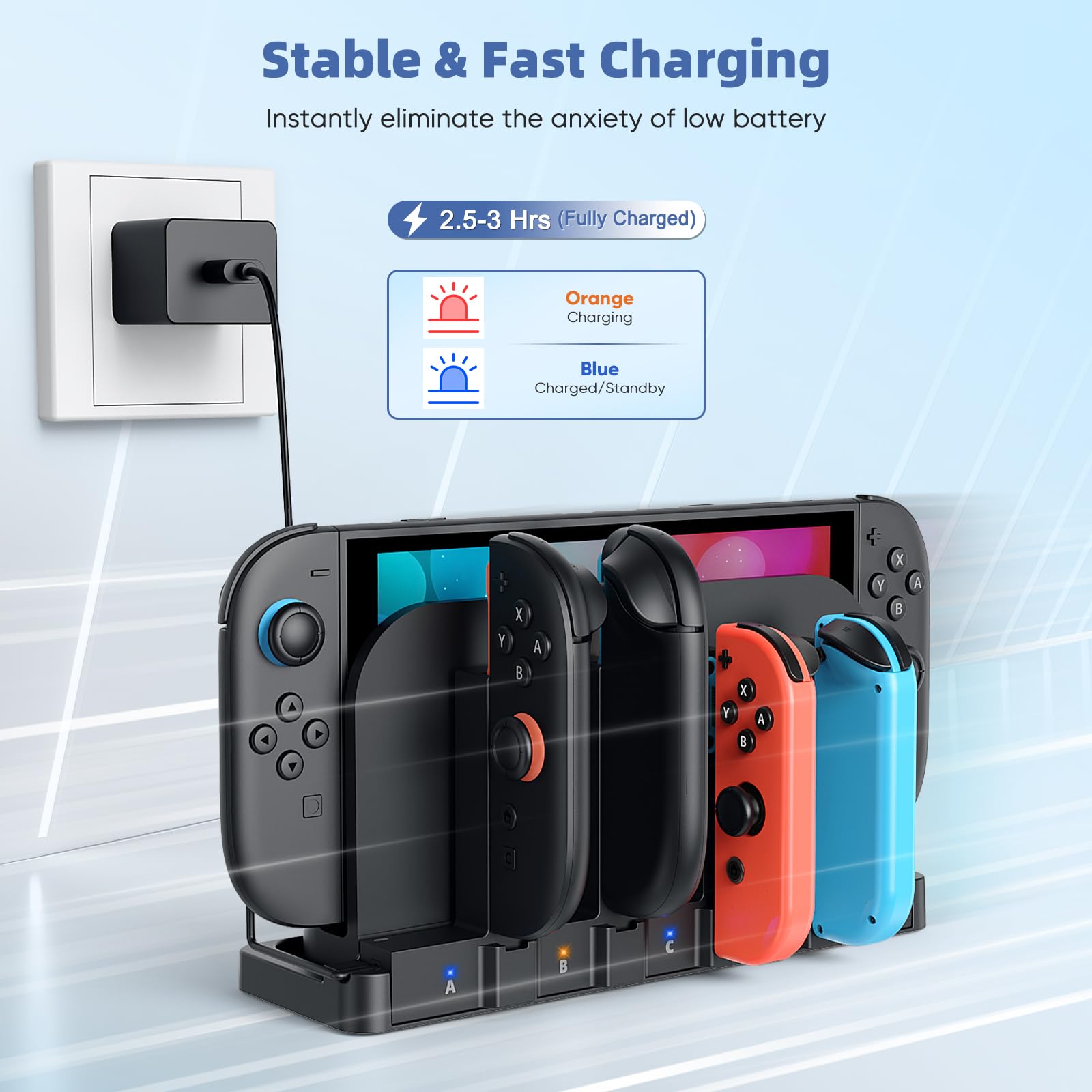 [Switch 1/2 Compatible] FASTSNAIL 9-in-1 Dual-Direction Magnetic Controller Charger for Nintendo Switch 2 2025 & Original & OLED Controller, Fast Charging Dock for Switch 2 Controller Accessories