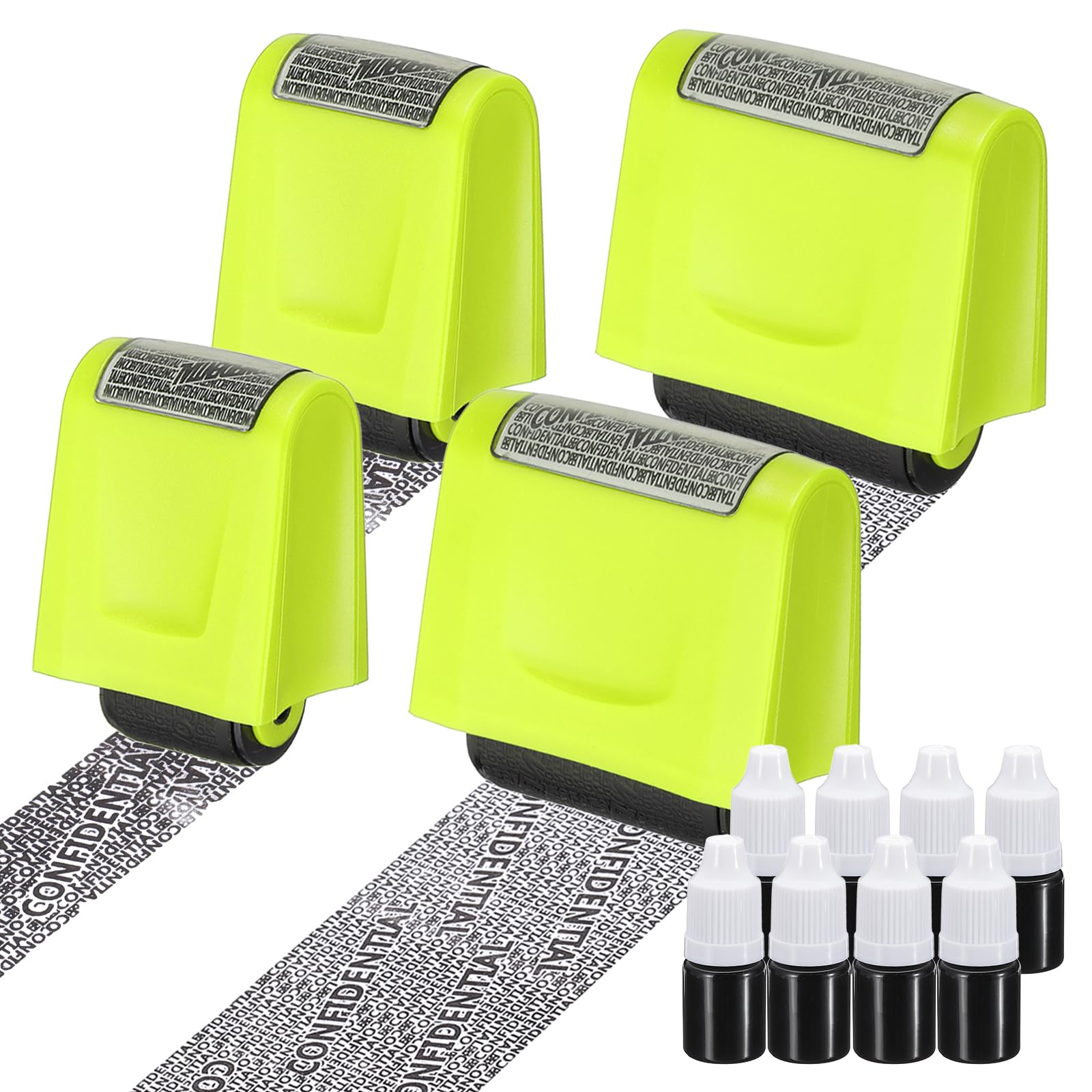 PATIKIL Identity Theft Protection Roller Stamp, 4Pcs 0.7/1.7" Confidential Roller Stamp Privacy ID Police Stamp Roller for Security ID Address with 8Pcs Refills, Light Green