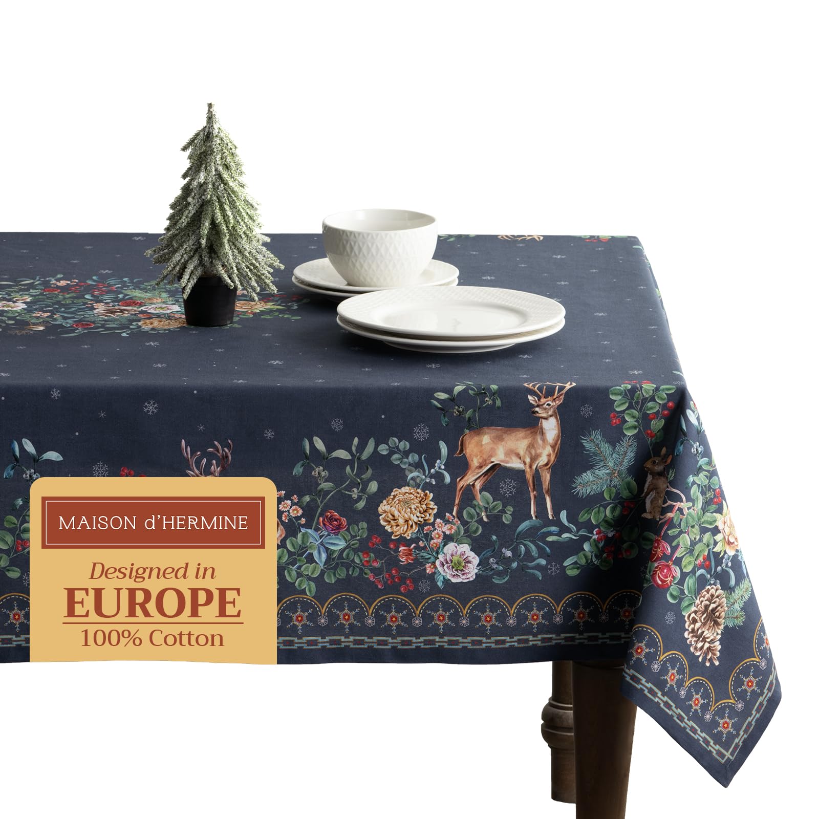 Maison d' Hermine Table Cloth Rectangle Table 100% Cotton 180 cm x 140 cm Tablecloth Reusable Everyday Use for Christmas Decorations Dining Farmhouse Home Party Festive (Christmas Joy) — image 1