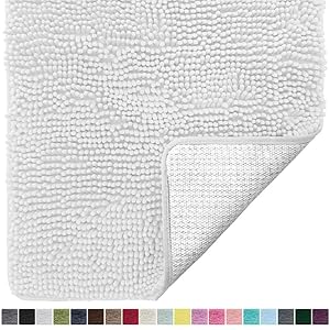 Gorilla Grip Original Luxury Chenille Bathroom Rug Mat, 44x26, Extra Soft and Absorbent Large Shaggy Rugs, Machine Wash Dry, Perfect Plush Carpet Mats for Tub, Shower, and Bath Room, White