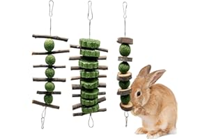 BALLHULL 3 Pcs Bunny Teeth Grinding Chew Toys, Apple Branch Chewing Sticks with Grass Ball and Grass Cake for Rabbits Bunnies Hamsters Guinea Pigs