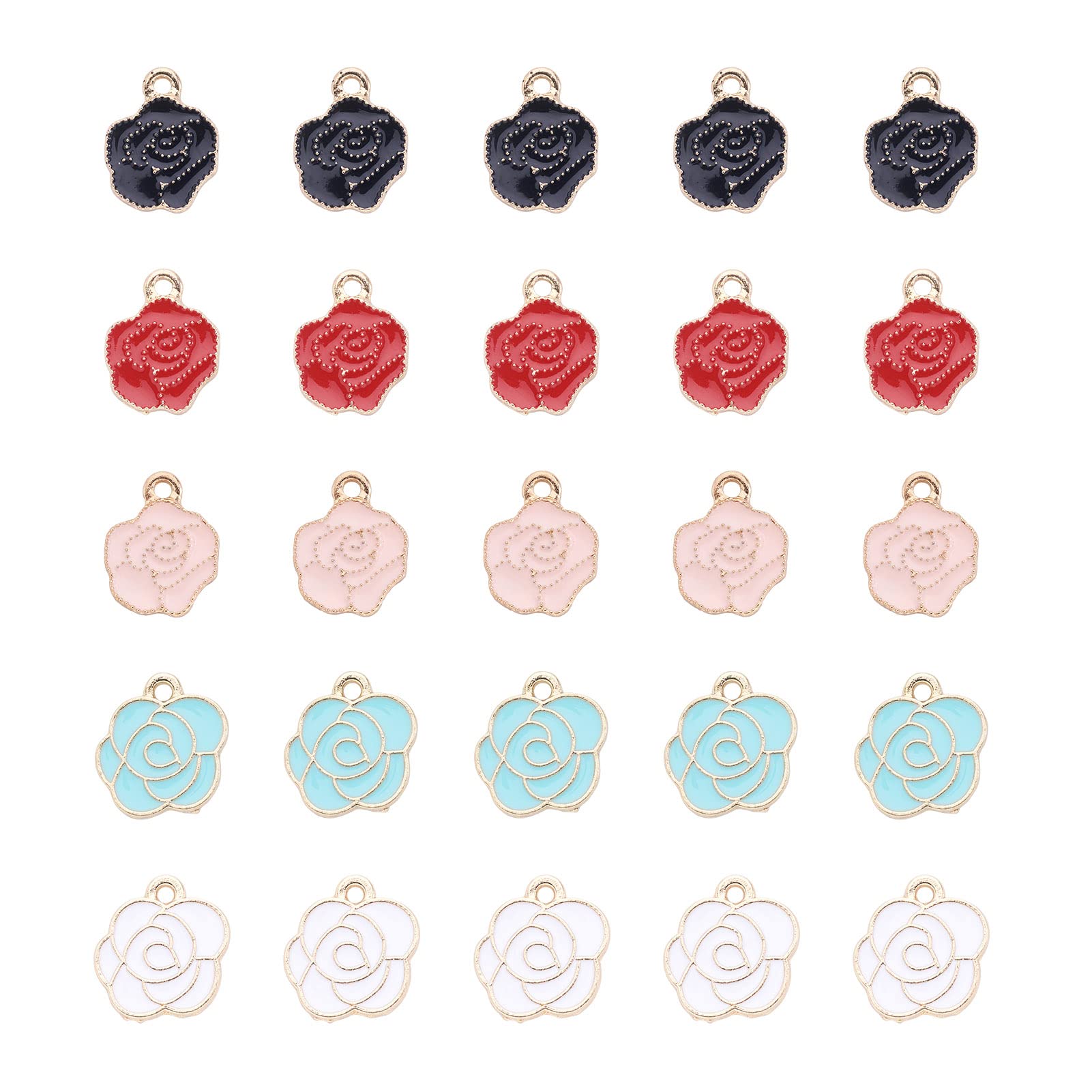 PandaHall 40pcs Alloy Enamel Flower Charms Pendant 5 Colors Light Gold Plated floral Dangle Charms for Necklace Earring Jewelry Making Crafts