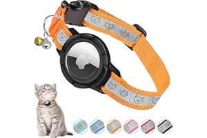 Upgraded Airtag Cat Collar with Reflective Strip, MONBEYEE Integrated Airtag Cat Collar, Reflective GPS Cat Collar with Airtag Holder and Bell, Compatible The Apple Airtag for Boys Girls Cats