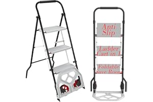 SUZHI 2 in 1 Dolly and 3 Step Ladder Collapsible Hand Truck, Aluminum Dolly Cart Ladder for Moving Luggages, Boxes, Cartons 220 Lbs Load Capacity