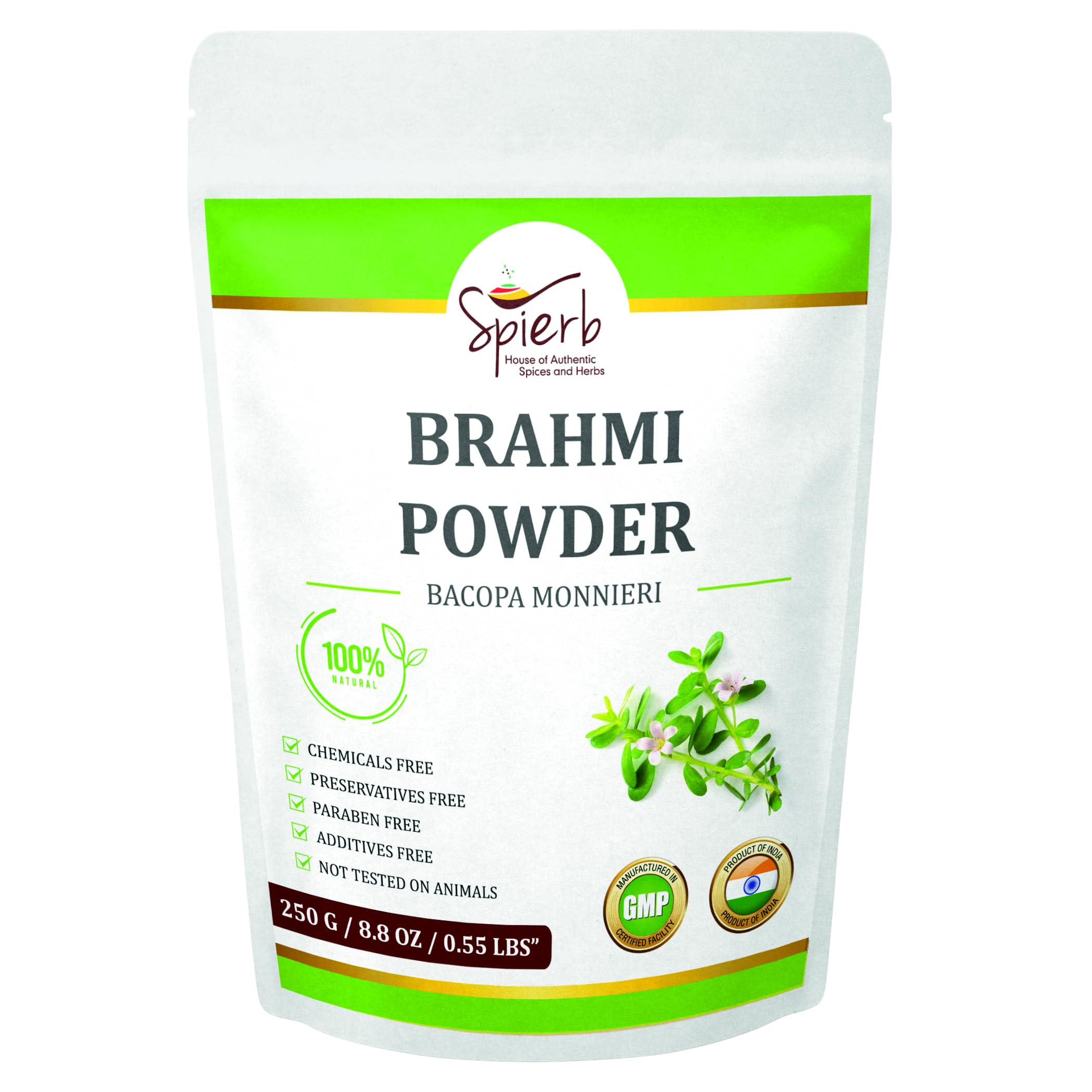 Spierb Brahmi Powder - 250gm – 100% Natural Chemical Free Powder for Hair Growth | Bacopa Monnieri | Strengthen Hair | No Preservatives or fragnance added