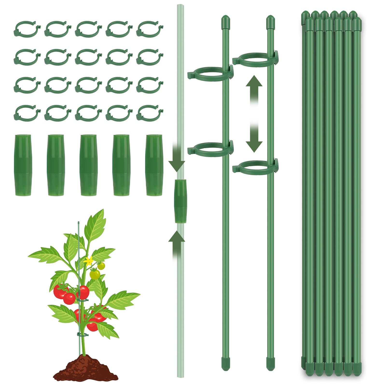 Adiwo Adjustable Plant Support, 30cm Indoor Plant Sticks Support, 37pcs Plant Support Stakes, Orchid Support with Plant Clips Suitable for Home Garden Orchids Peonies Climbing Plants Flower Stands