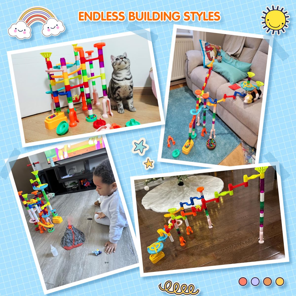 Marble Run, 135pcs Marble Maze Game Construction Building Toys for Kids, Marble Track Race Set STEM Learning Toys Gift for Boys Girls 3 4 5 6 7 8 9 10+