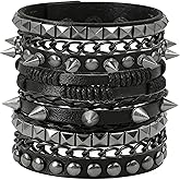 Aufordebatis 4 Pcs Leather Studded Rivets Bracelets for Women Punk Rock Chain Wristbands Set Emo Goth Accessories for Men Biker