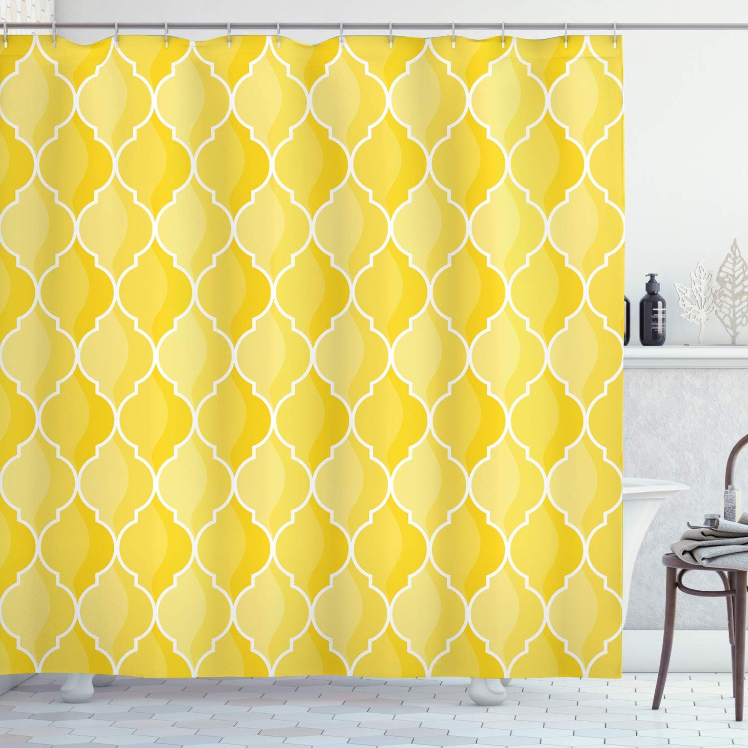Amazon Com Ambesonne Yellow Shower Curtain Ancient Moroccan Trellis Pattern In Yellow Tones Vintage Eastern Pattern Fabric Bathroom Decor Set With Hooks 75 Inches Long Mustard Yellow White Home Kitchen