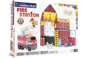 MAGNA-TILES Fire Station 50-Piece Magnetic Construction Set, The Original Magnetic Building Brand