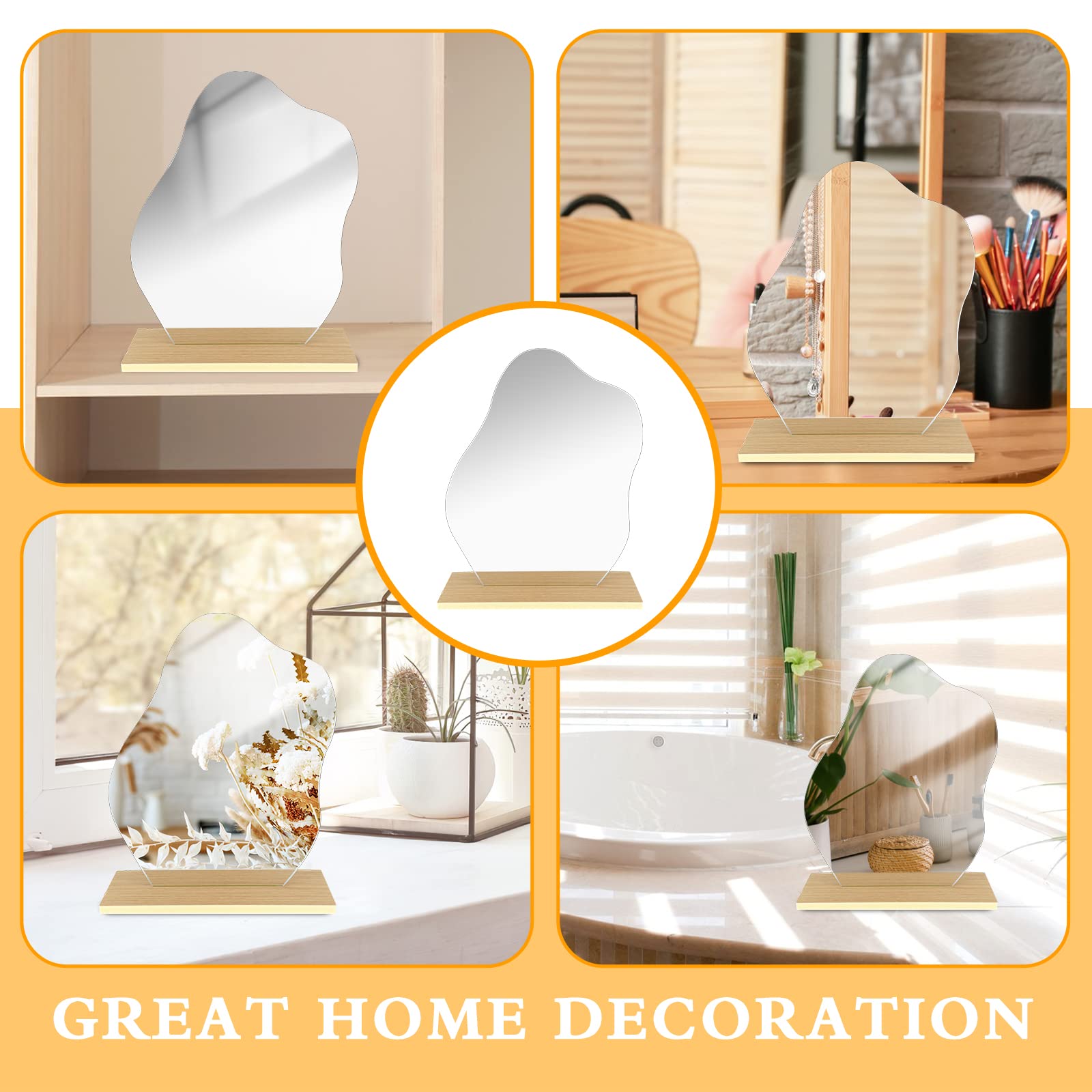 Prasacco Aesthetic Vanity Mirror with Stand, Irregular Wavy Cloud Mirror for Office Cubicle Room Decor