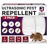 Ultrasonic Pest Repeller for Indoor Use - 2 Pack - Covers Up to 1,500 sq ft per Device - 3 Modes Mouse Repellent - Rodent Repellent &ndash; Helps Repel Rats, Spiders, Mosquitoes, Ants &amp; Household Insects