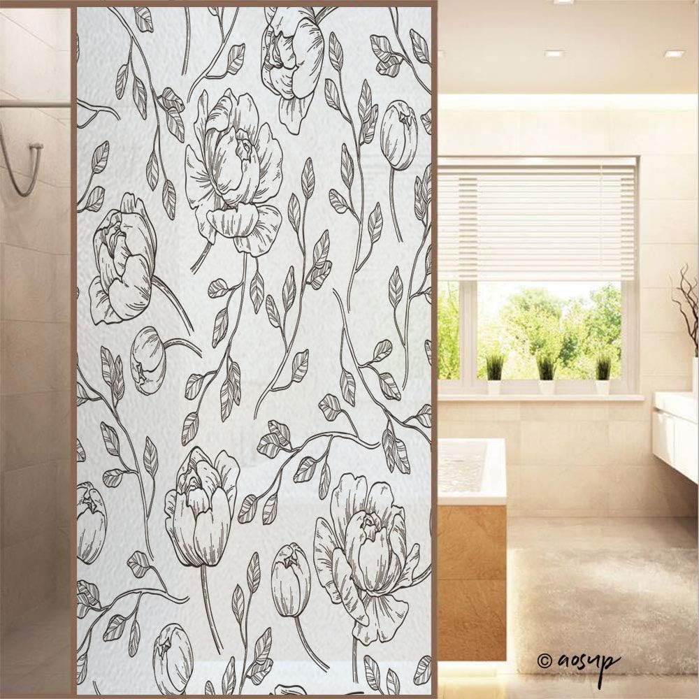 ShopHM Window Film, Peony Flower Anti UV Static Cling Stained Glass Film Sticker - Economic Translucent - 60x120cm (W23.6 xH47.2)